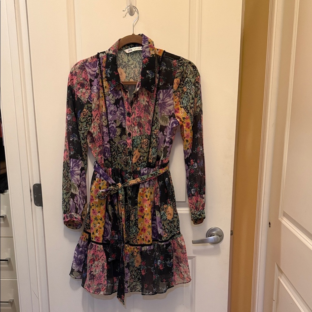 Zara Multicolor Floral Belted Dress